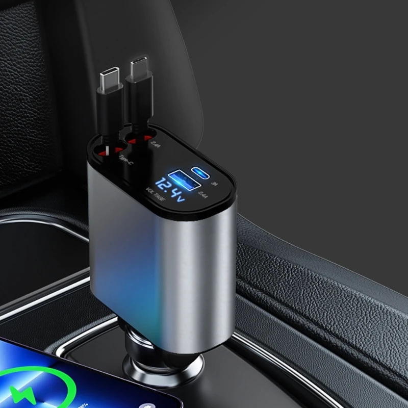 Retractable Car Charger Fast Car Phone Charger Car Charger Adapter with Retractable Cords for Smartphones Tablet K1KF