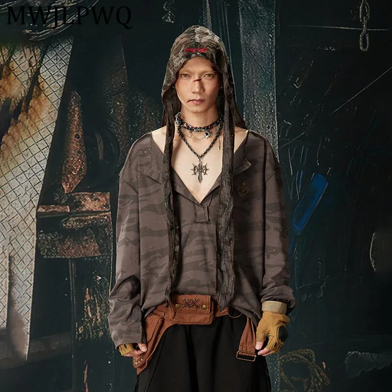 

Мужская футболка MWJLPWQ с V-образным вырезом и камуфляжным принтом, с длинным рукавом, в стиле High Street, с эффектом двустороннего ношения, новинка весны 13521