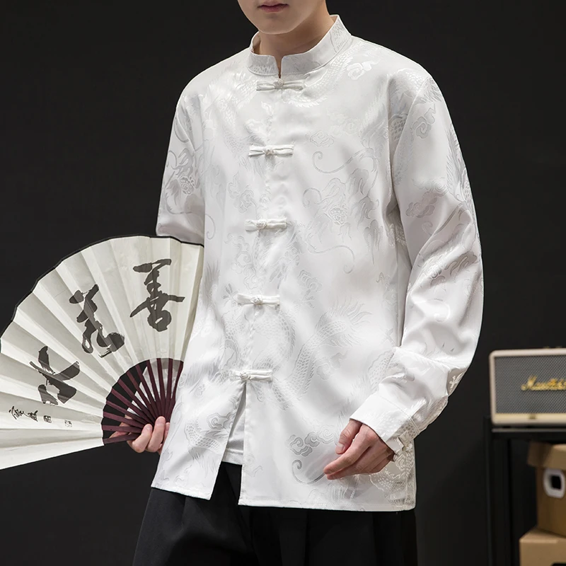 Ijs Zijde Dragon Mannen Shirt Chinese Stijl Retro Donkere Bloem Dun Vest Mens Casual Losse Traditionele Kung Fu Tai Chi Tang Shirt