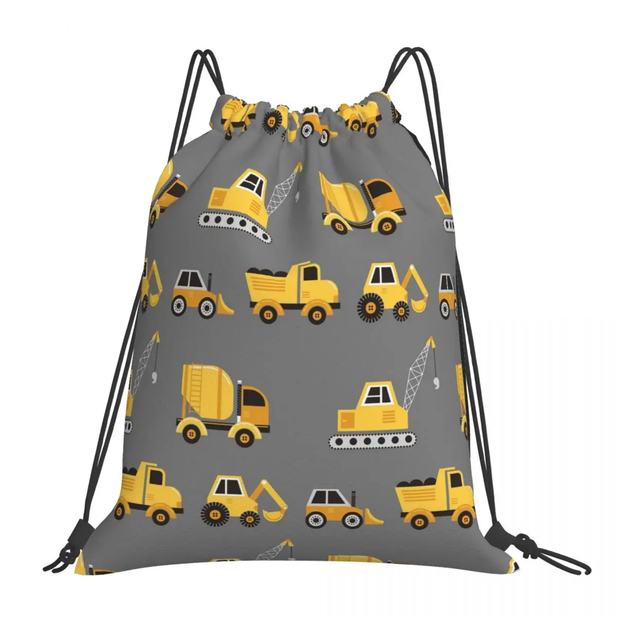 

Construction Trucks On Gray Backpacks Portable Drawstring Bags Drawstring Bundle Pocket Sundries Bag Book Bags For Travel School