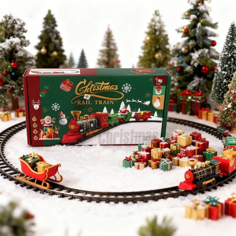 2026 Hangende kersttreinset Speelgoed Licht en geluid Trein rond kerstboomdecoratie Cadeau Binnenhuisspeelgoed voor kinderen