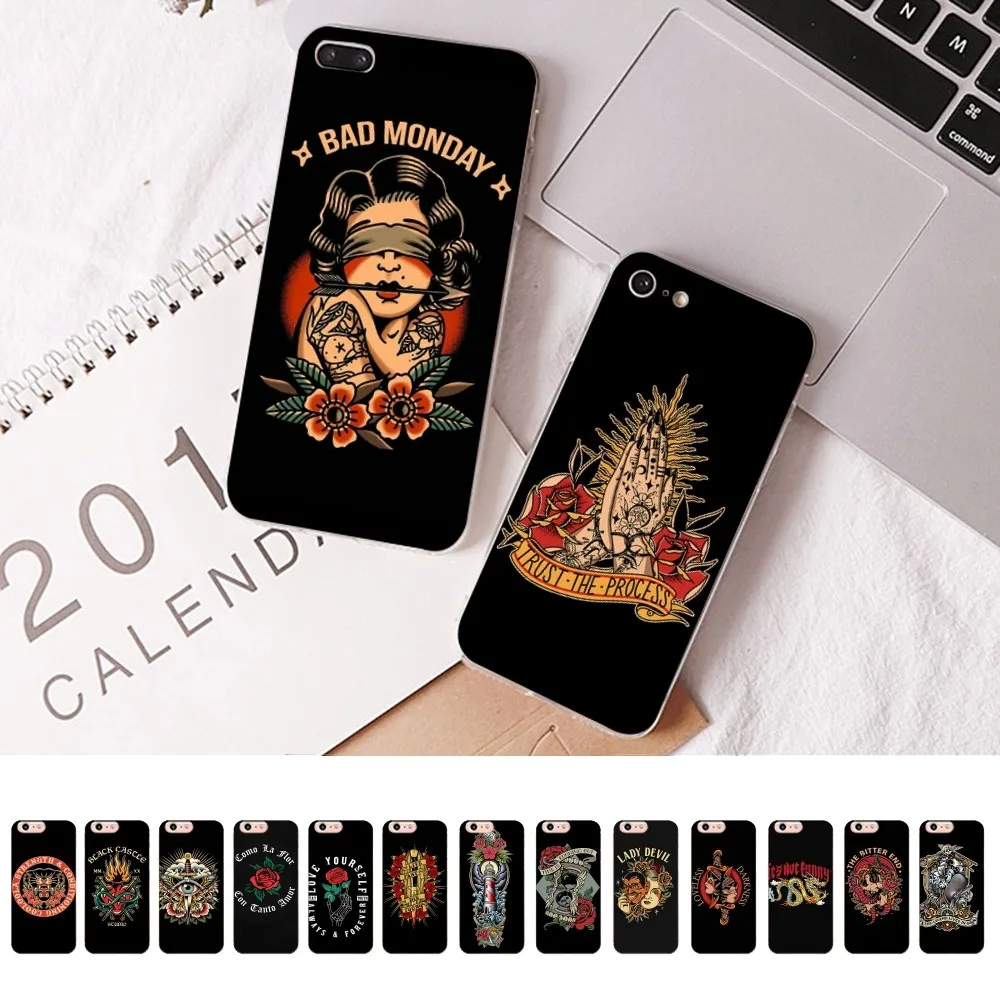 Etui na telefon Cool Old School Tattoo do iPhone'a 16 15 8 7 6 6S Plus X SE XR XS 14 11 12 13 Mini Pro Max Mobile Case