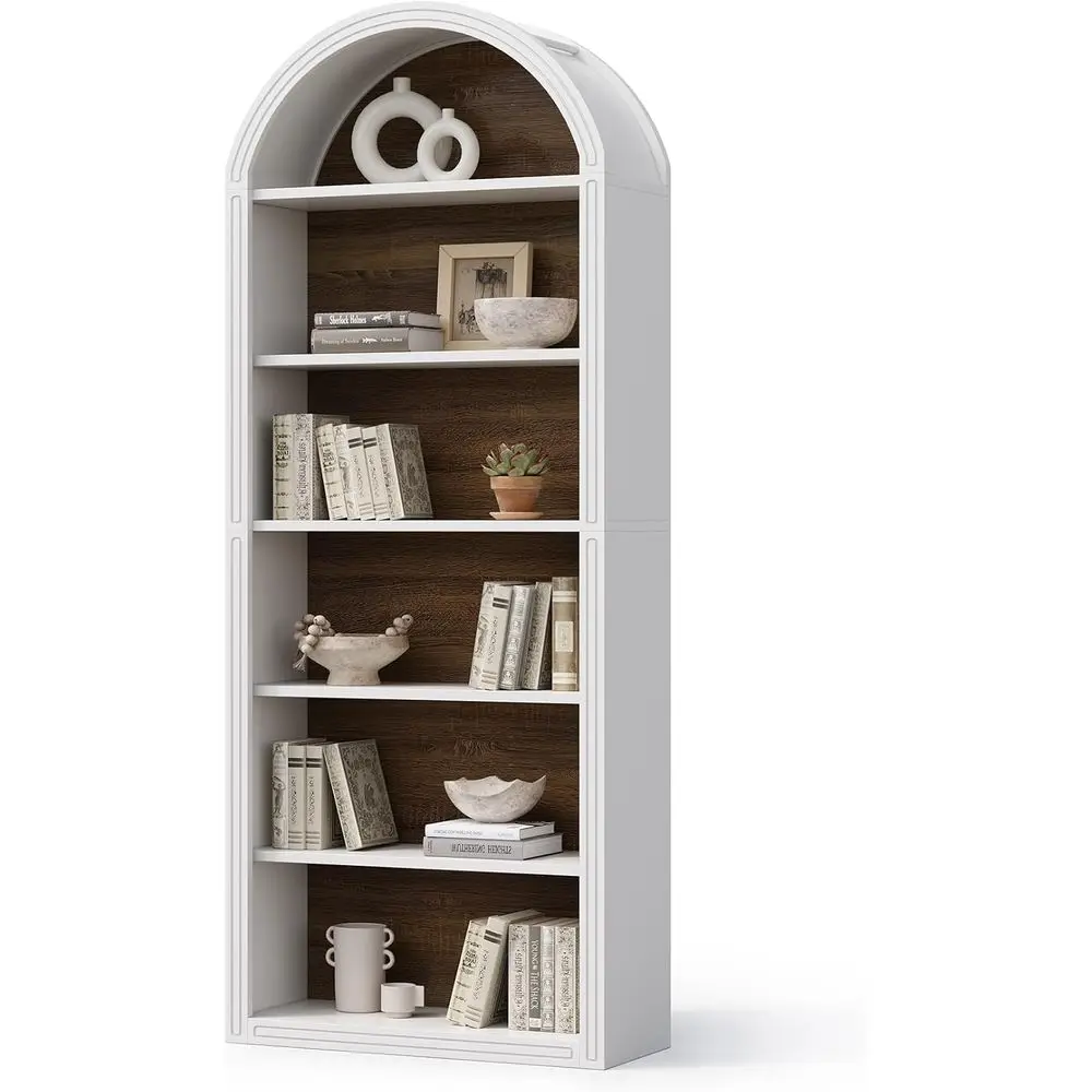 

LITTLE TREE 6-Tier Bookcase, 77" Tall Bookshel with Arched Top, Large reestanding Wooden Open Bookcase Bookshel, ern Display Boo