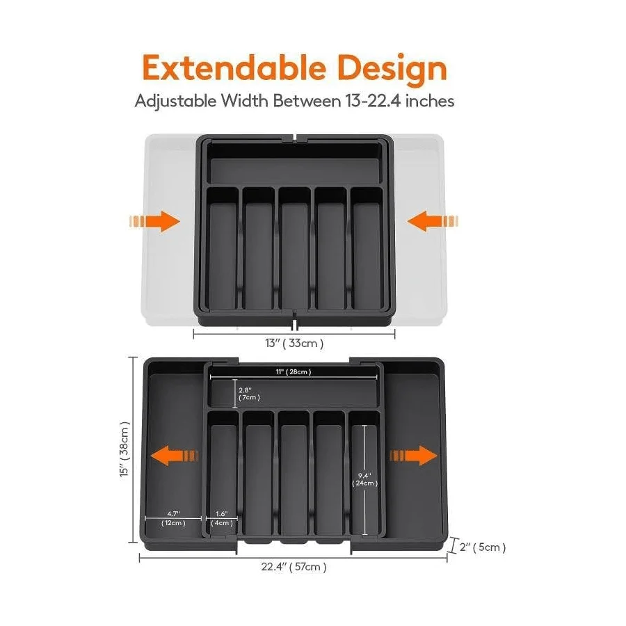 Расширяемый черный органайзер для столовых приборов для кухонного ящика, регулируемый поднос для столовых приборов, хранилище кухонных принадлежностей