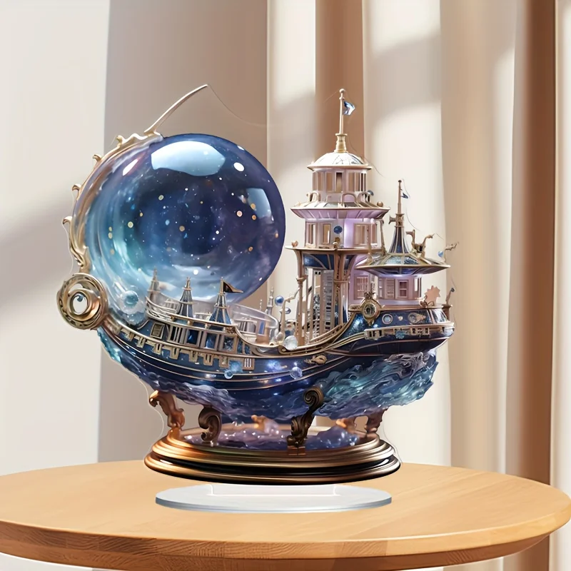 2D Flat Small Ornament Acrylic Boat/ornament with Bracket/perfect for Decorating Tabletops or Gifts view 3