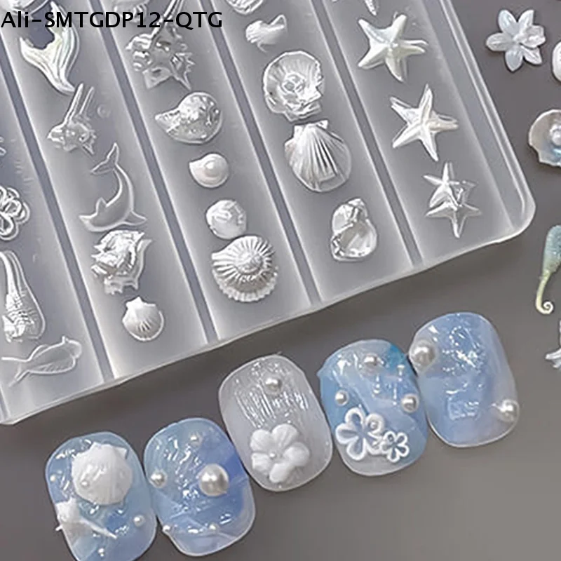 1 Pcs Nail Art Mold Lily Flower Sea Shell Conch Coral Starfish 3D Acrylic Nail Mold Nail Decorations DIY Silicone Manicure Mold
