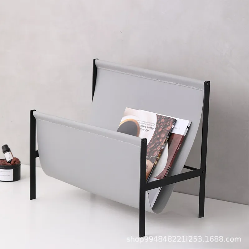 Modern Leather Magazine Rack Desktop Storage Holder Industrial Style Stable Shelf Creative Home Office Organizer No