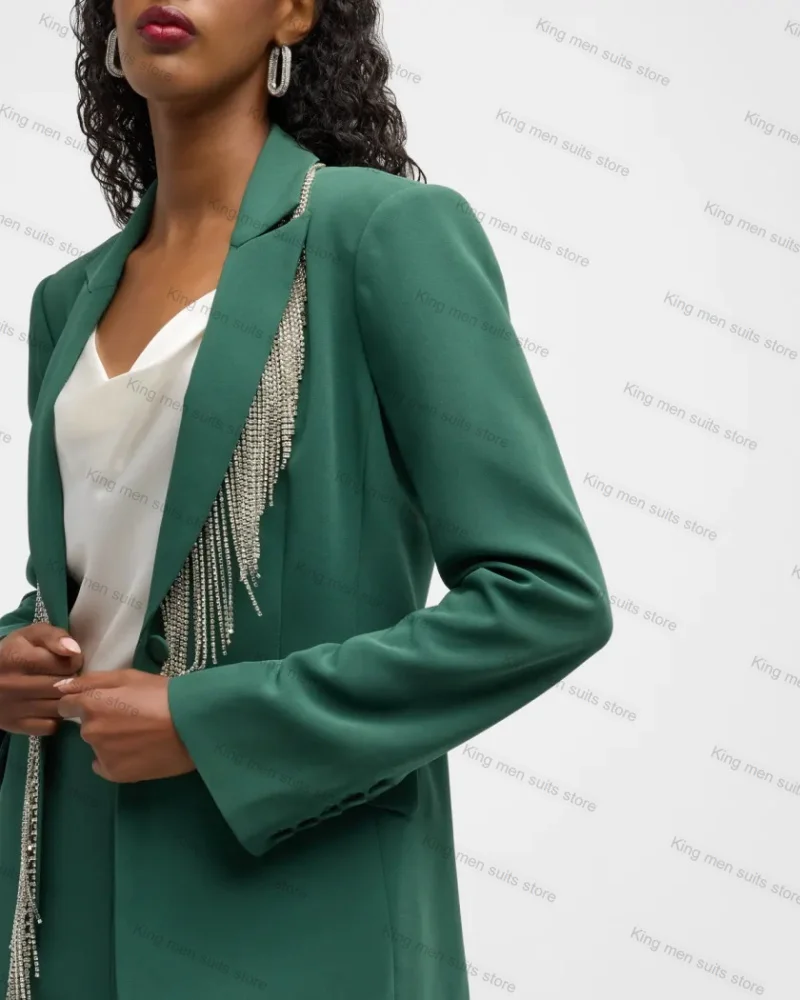 Conjunto de traje de 2 piezas para mujer, Blazer y pantalones de boda con cuentas verdes, chaqueta Formal de oficina, abrigo, traje de fiesta, vestido de graduación, hecho a medida