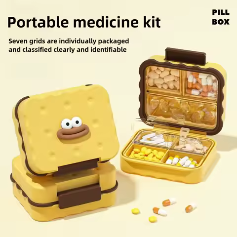 Portable 7 Grid Pill Box, Waterproof Travel Medicine Organizer, Mini Jewelry Storage Case with Lid, Compact for Daily Use, Vacat