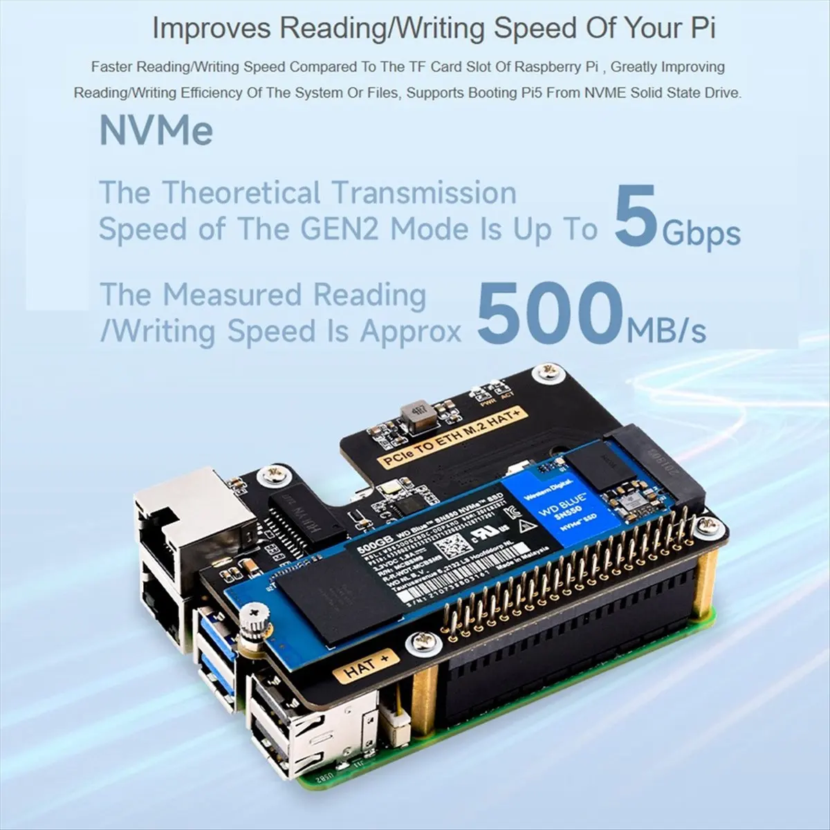 Super Sale Micro-Snow Berry Pi 5 PCLE to Gigabit Ethernet /M.2 Transfer Board HAT+Standard Antioxidant Sinking Gold