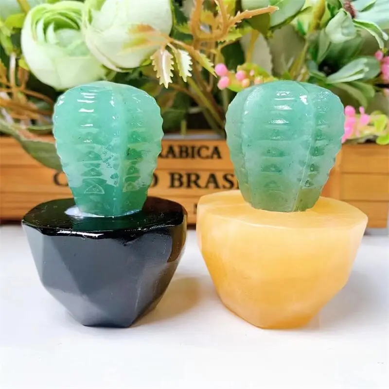 

Natural Crystal Cactus Potted Carving Exquisite Gift Crafts Healing Fashion Home Decoration Gemstone Collection Children Toy 1pc