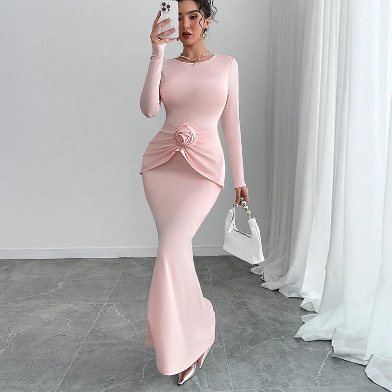 Elegant Knitted Dress2026New Women's Slim Fit One-Step Dress Gown