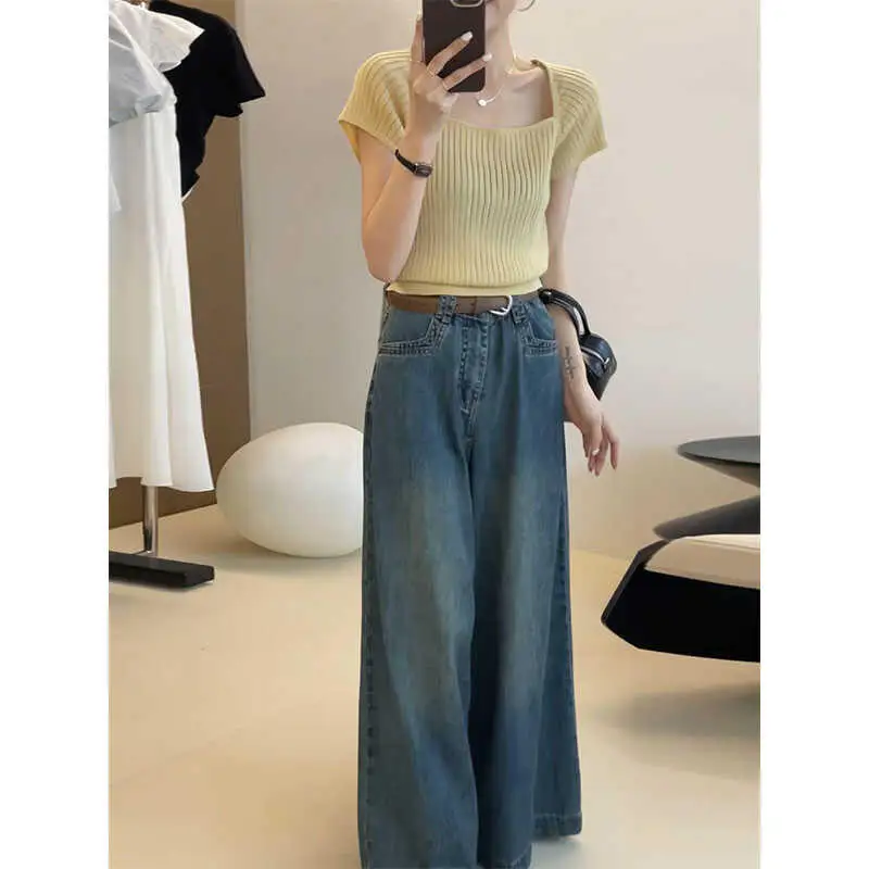 

Широкие джинсы с высокой талией, женские весенне-осенние новые универсальные свободные утягивающие джинсы, американские повседневные брюки свободного покроя