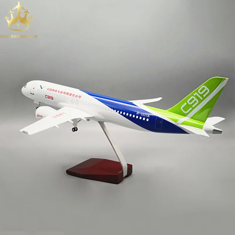 COMAC C919 Modello di aereo per aviazione civile in scala 1:82 da 47 cm con controllo del suono e luci del carrello di atterraggio per collezionisti e hobbisti