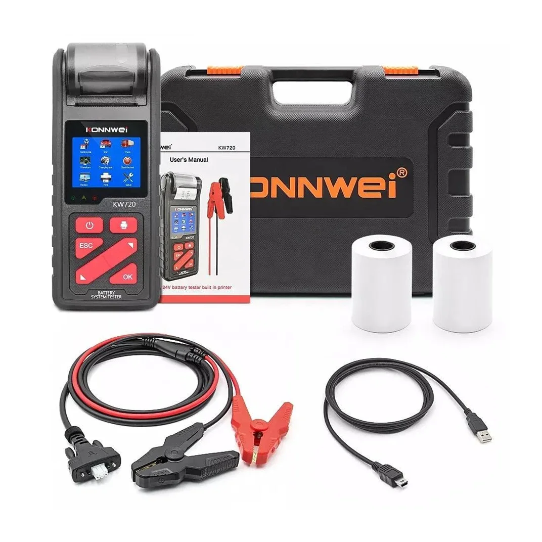 Universal Car Battery Analyzer KONNWEI kw720 Truck Battery Tester with Printer 12V 24V Battery Health Diagnostic Tool