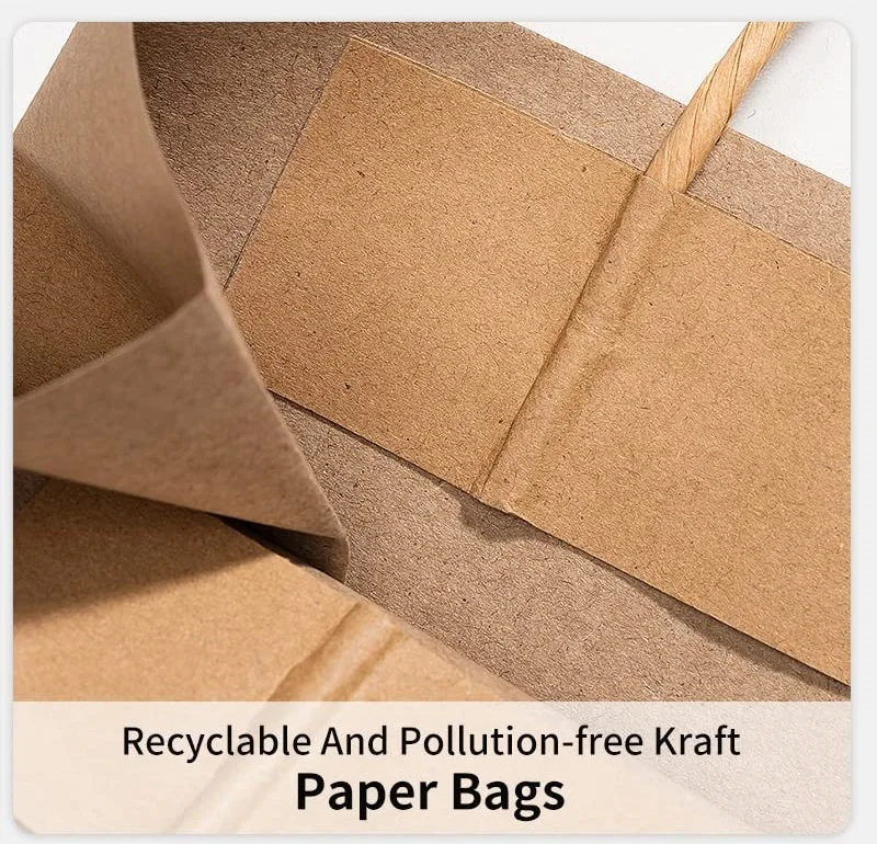 10 Stück Kraftpapiertüten, wiederverwendbar, für Lebensmittel, Einkaufen, Geschenktüten zum Verpacken, Basteln, Geschenke, Hochzeit, Geschäft, Einzelhandel, Partytaschen – Detail 2