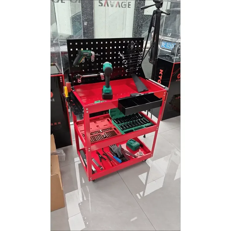 for Auto Repair Mobile Tool Cart Three Layer Trolley Multi Functional Parts Cart with Wheels Heavy Duty Workshop Storage