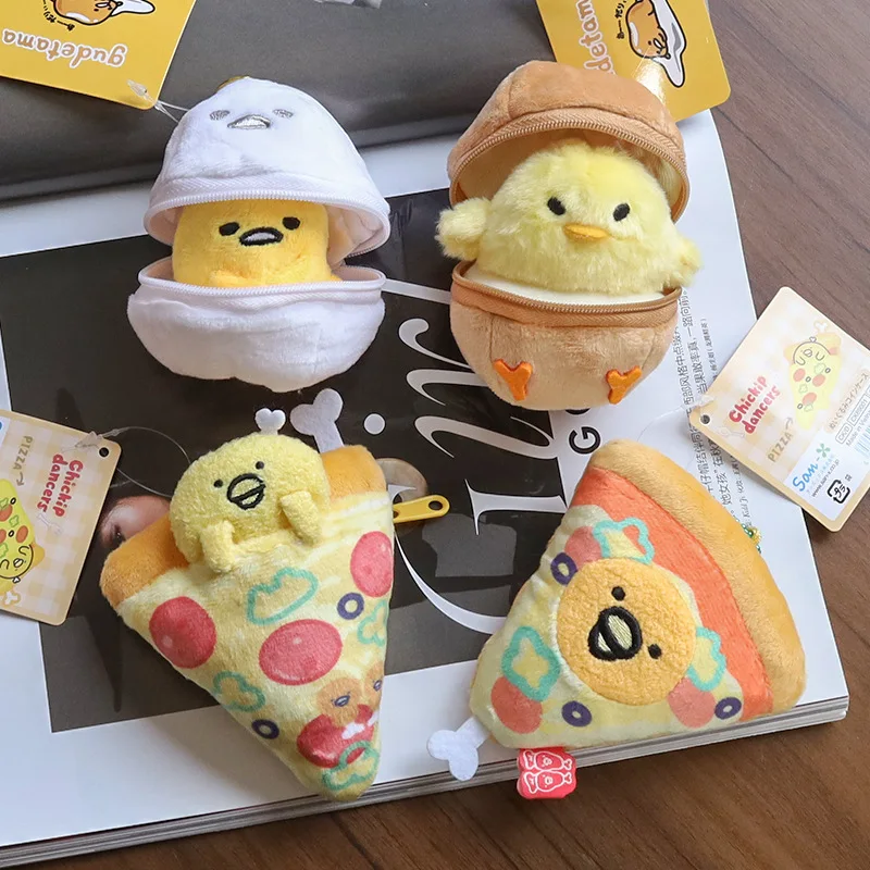 Sanrio Lazy Egg Plush Doll Chicken Leg Pizza Pendant Coin Purse Cute Little Yellow Chicken Doll Egg Shape Pendant Keychain Kawai