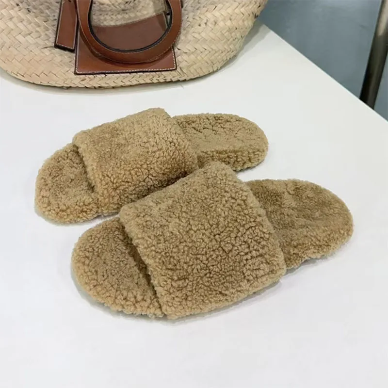 

Новые зимние тапочки, женские туфли-лодочки с открытым носком, женские шлепанцы на плоской подошве, верблюжьи кофейные, черные шерстяные модные удобные женские тапочки