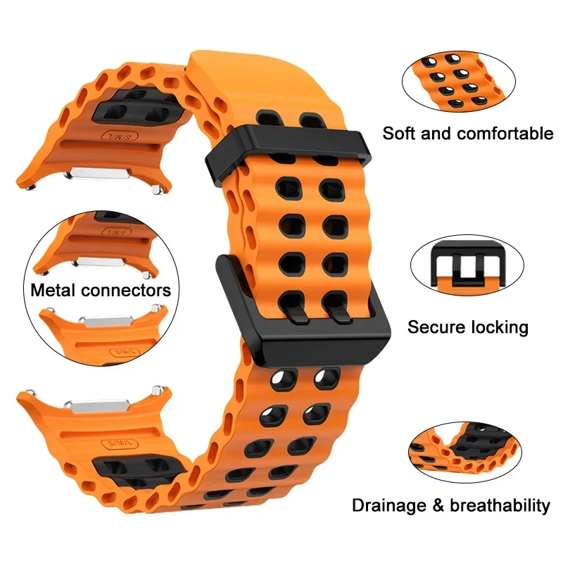 Nova pulseira de fivela dupla para samsung galaxy watch ultra 47mm pulseira de silicone à prova dwaterproof água respirável para samsung galaxy ultra