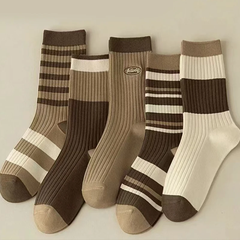 

5/10 Pairs Of Maillard Color System Women's Socks, Autumn And Winter Vintage Fun Fashion Athletic Socks girl Sports Trend Socks