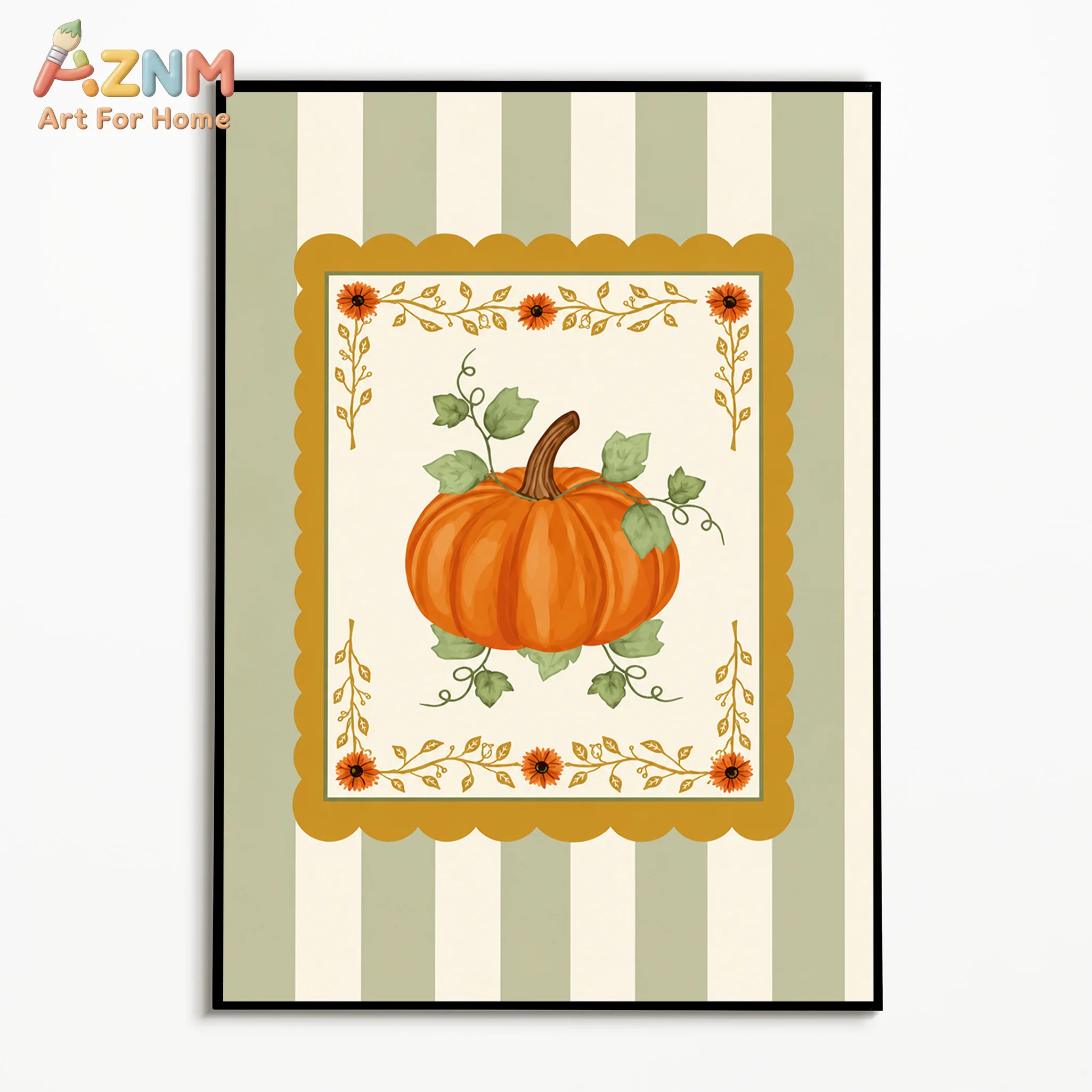 AZNM 플레이드 스트라이프 헬로 펌킨 레터 캔버스 벽 - Vintage Fashion Wall Art 리뷰 및 가격