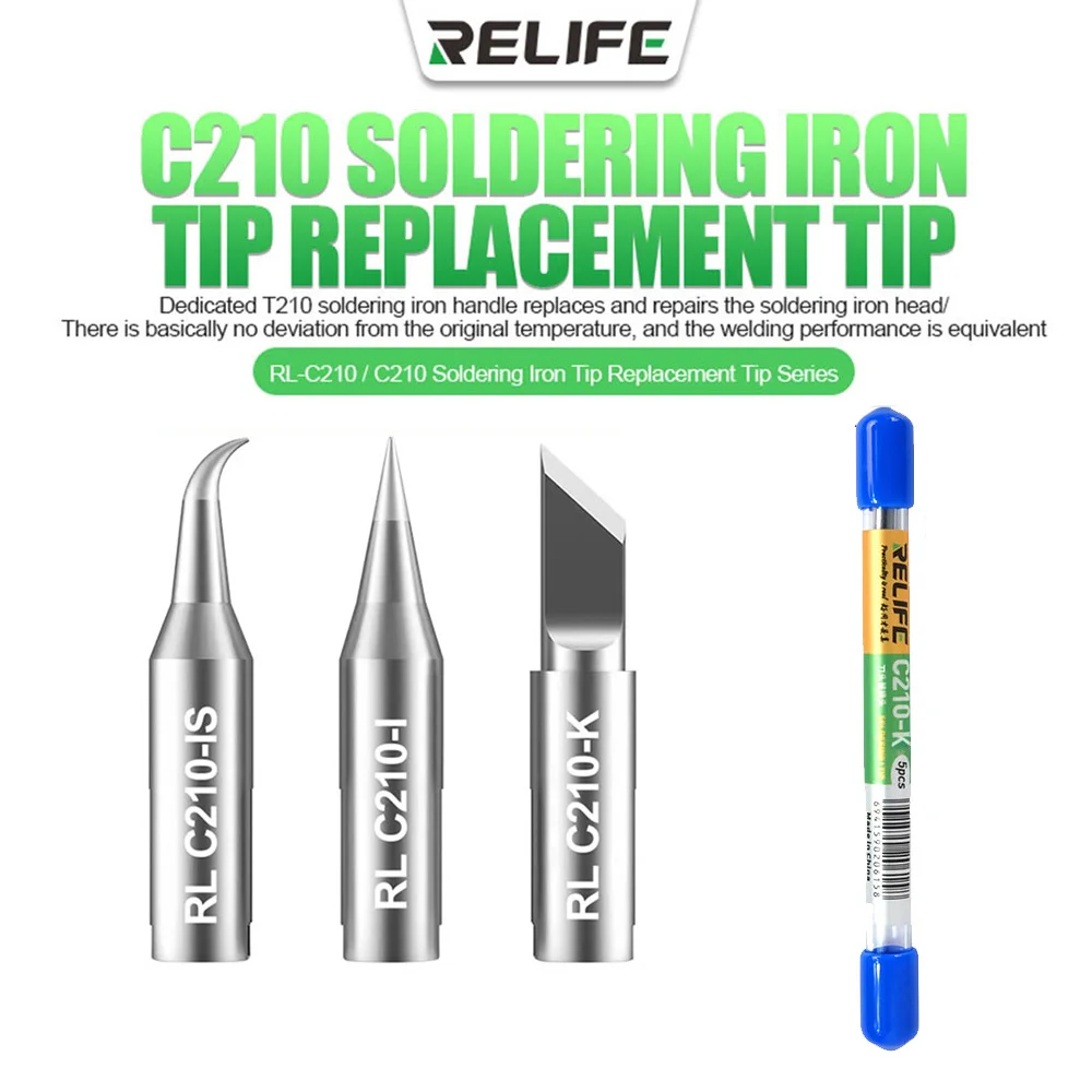 

RELIFE RL-C210 T210/K/I/IS Universal C210 Soldering Iron Tip Repair Replacement Head for Soldering Station Welding tip JBC