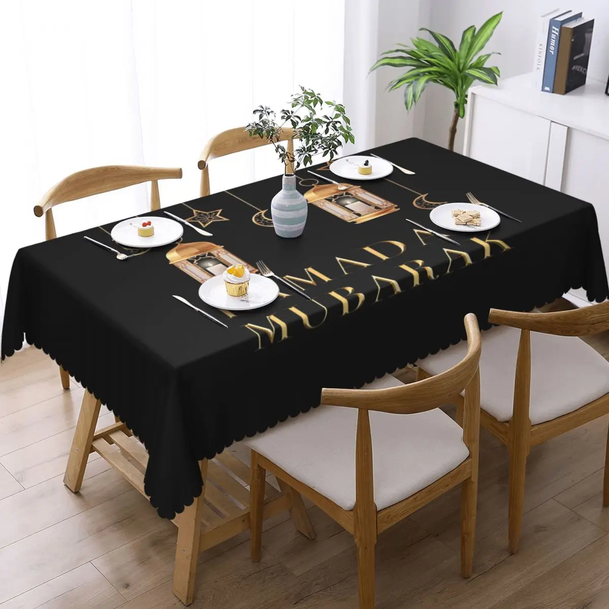 رمضان مبارك، للمسلمين (2) مفرش طاولة مستطيل مخصص مقاوم للزيت لتزيين حفلات المهرجانات مفرش طاولة #2