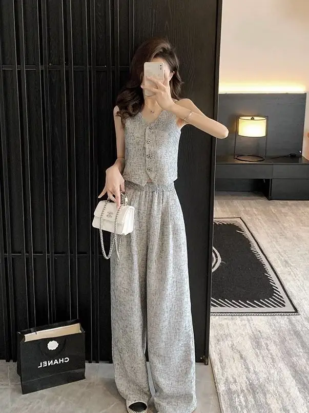 Xiao Xiangfeng Vest Set Summer 2024 New Women\'s High End Style Elegant Celebrity Casual Fashion Pants Two Piece Set New Style