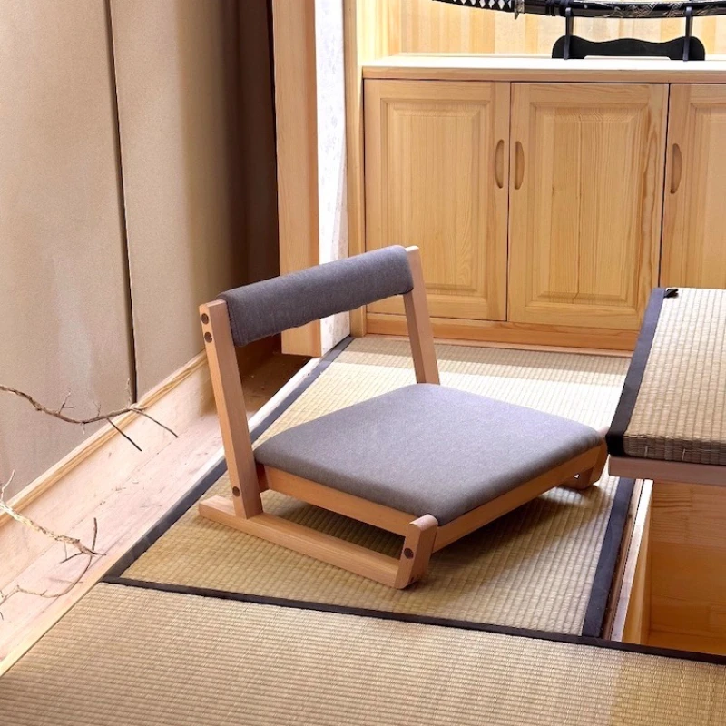Japanese Tatami Chair Solid Wood Backrest Floor Seat for Tea Ceremony Legless Meditation Stool Zen