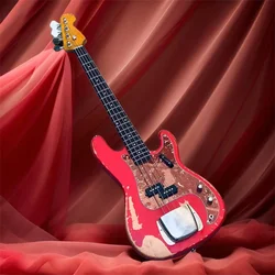 Custom Electric Bass Guitar, 4 String, Aged Relic Candy Apple JAZZ, Red,