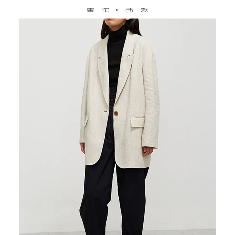 

Натуральный льняной пиджак большого размера с каплями дождя, женский повседневный пиджак в стиле бойфренда, топ свободной формы (без подплечков)