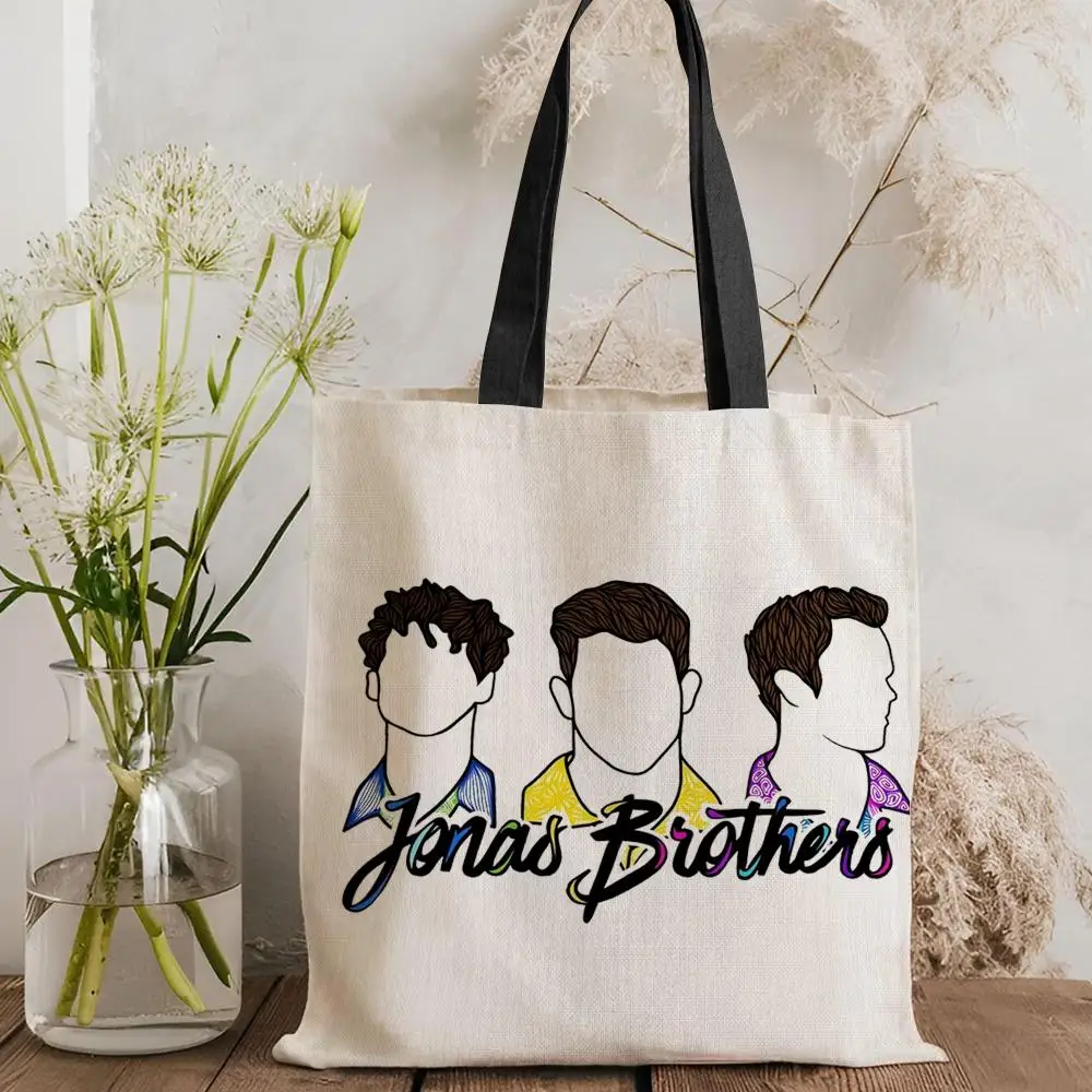 

Jonas Brothers Storage Bags Canvas Double-Sided Print Tote Bag Large Capacity Shoulder Fashion Shopping Handbag
