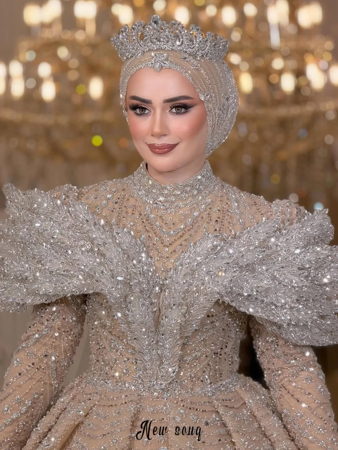 Plus Size Gold Luxury Wedding Dress Muslim Heavy Handmade Shiny Bridal Gowns Customized Beaded amanda novias vestido novia 2026 - view 3
