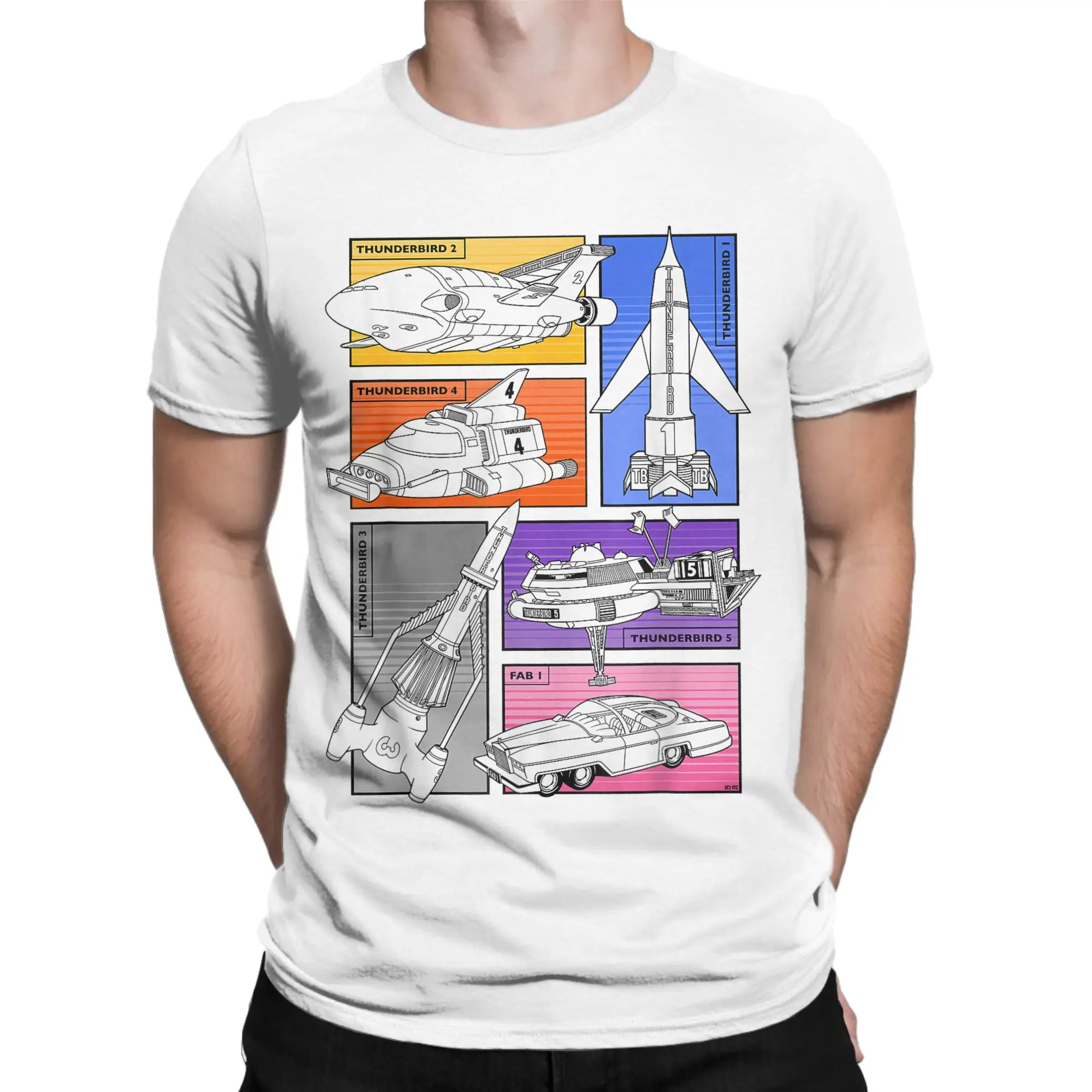 Men's T-Shirt Thunderbirds 1-5 FAB 1 Vehicle Colour Panels Awesome Cotton Tees Short Sleeve  T Shirt Crew Neck Clothing Printed