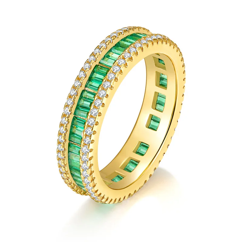 S925 Sterling Silver InvisibleSet PrincessCut Green Cubic Zirconia Ring with MicroPav, Womens  Custom & Wholesale Availabl
