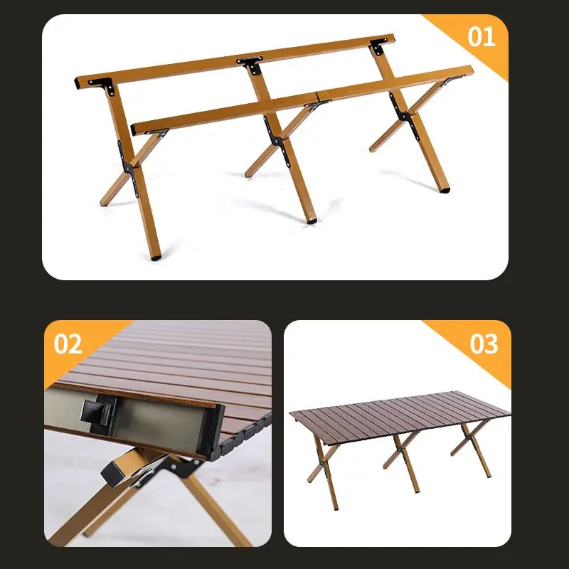 Portable Ultra Light Folding Table, Outdoor Camping Table, Camping Chairs, Lightweight Picnic Wood Grain Dining Table