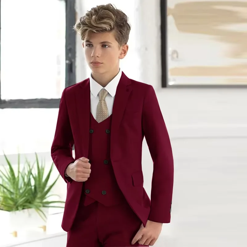 Casual White Boys Formal Suits Clothing Set Kids Coat Vest Pants 3Pcs Wedding Tuxedo Suit Children Blazer Party Costume