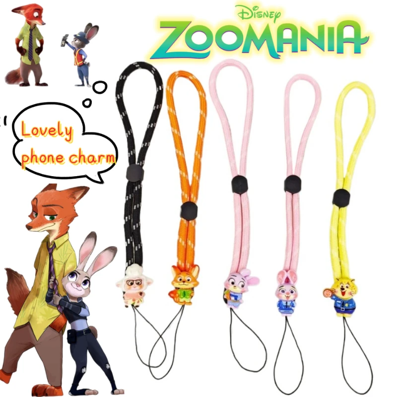 

Ремешок для мобильного телефона Disney Zootopia, Джуди Хоппс, Ник Вайлд, аниме, двухмерный, мультяшный, милый, регулируемый, с защитой от потери