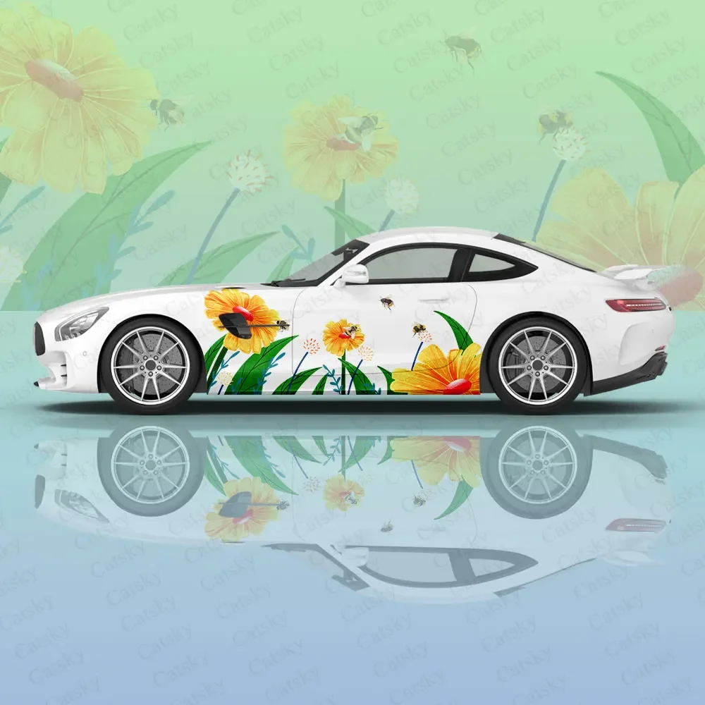 

Украшение боковой наклейки автомобиля с цветочным растительным принтом, водонепроницаемая устойчивая к царапинам наклейка из ПВХ, защита автомобиля, автоаксессуары в подарок