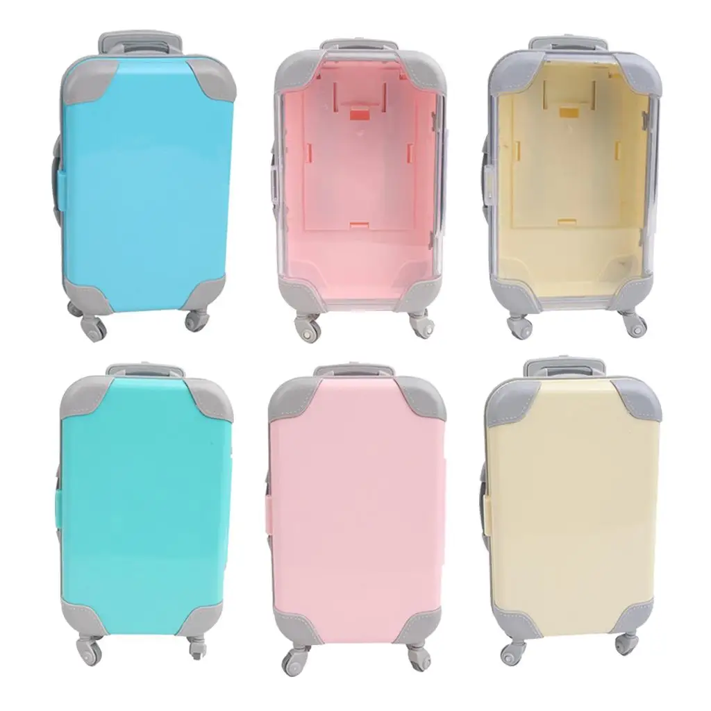 Miniature Doll Suitcase Travel Case with Wheels for 15cm Dolls Clothes Storage Box Plastic Toy Luggage Accessories Gift for