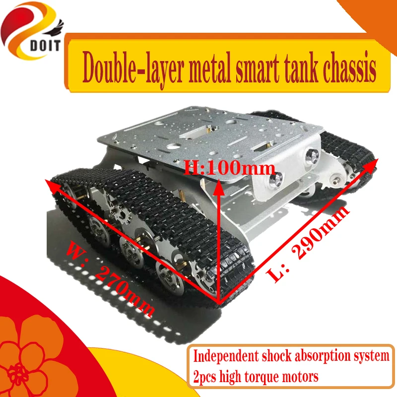 7kg Load Double-Layer Metal Shock Absorbing Tank Chassis Kit TSD300 Smart Crawler Robot Platform With 2pcs High Torque Motor DIY