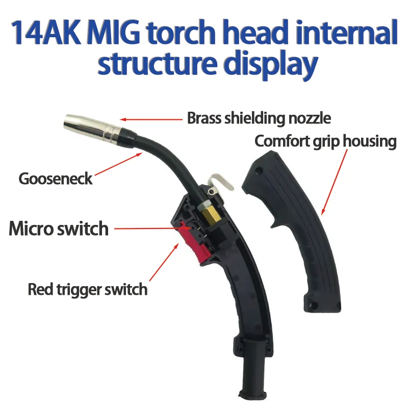 14AK gasless MIG welding torch head Comfortable grip, fatigue-free even after long welding hours Complete accessories