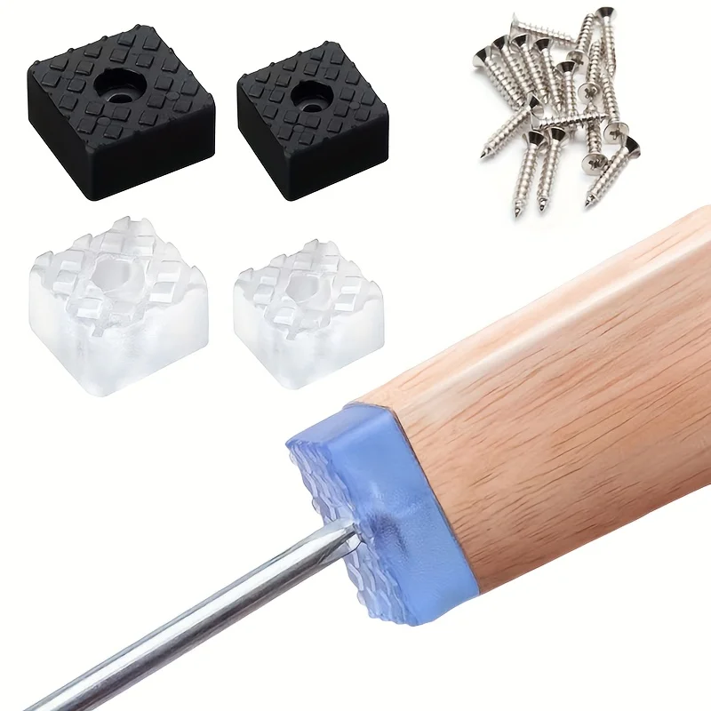 20pcs Non-Slip Square Furniture Pads - 22mmX22mm & 30mmX30mm, 10mm Thick Rubber Material with Screws, Matte Plastic Finish, Prot