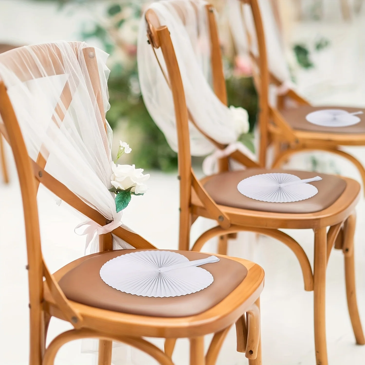 

10 Set Round Folding Hand-Held Paper Fans, with Transparent Bags And Labels, Suitable As Wedding Gifts, Paper Fans, Decoratio