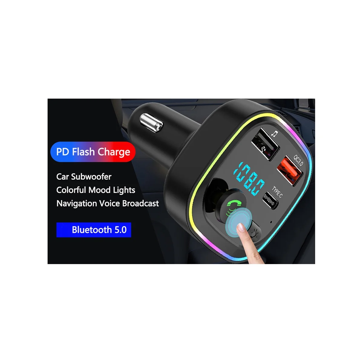 Bluetooth FM Transmitter Bluetooth Car Radio Adapter PD 20W,Type-C and QC3.0,Support TF Card/USB