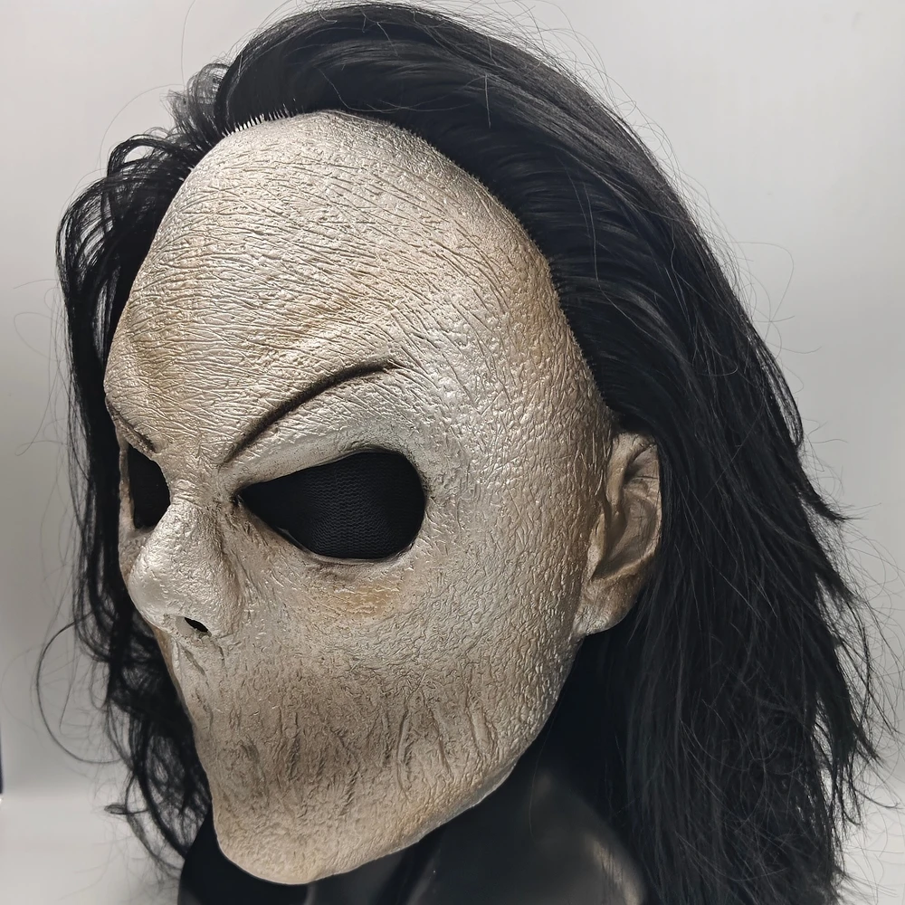 หน้ากากหัวกะโหลกฮาโลวีนแบบสมจริง พร้อมวิกผมยาวสีดำ อุปกรณ์ประกอบชุดคอสเพลย์สยองขวัญ สำหรับงานปาร์ตี้ผู้ใหญ่ ของตกแต่งชุดแฟนซีสุดหลอน