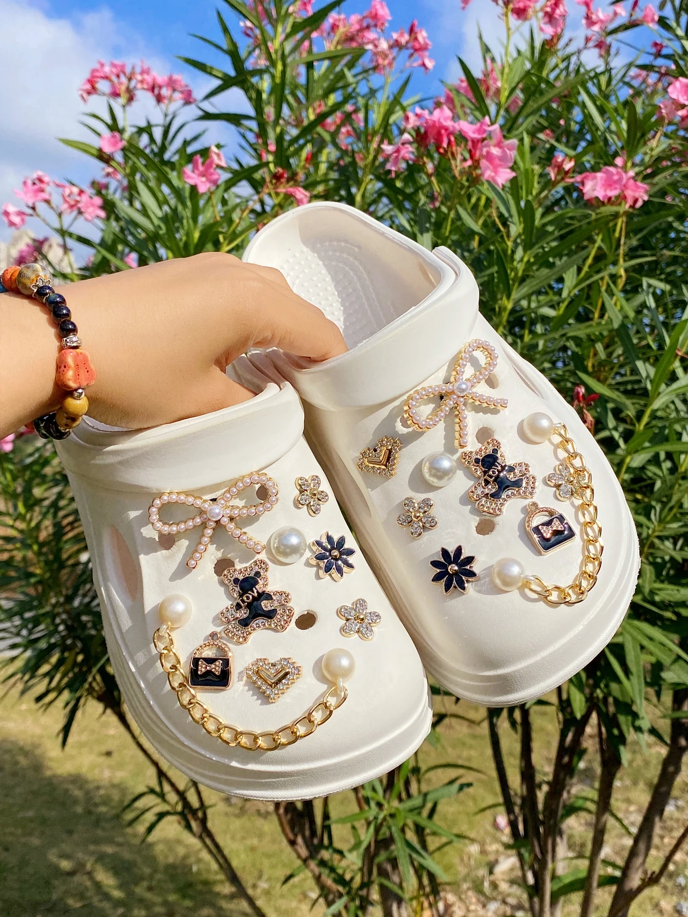 18 elegant LOVE bear, heart, flower, pearl bow, chain shoe b
