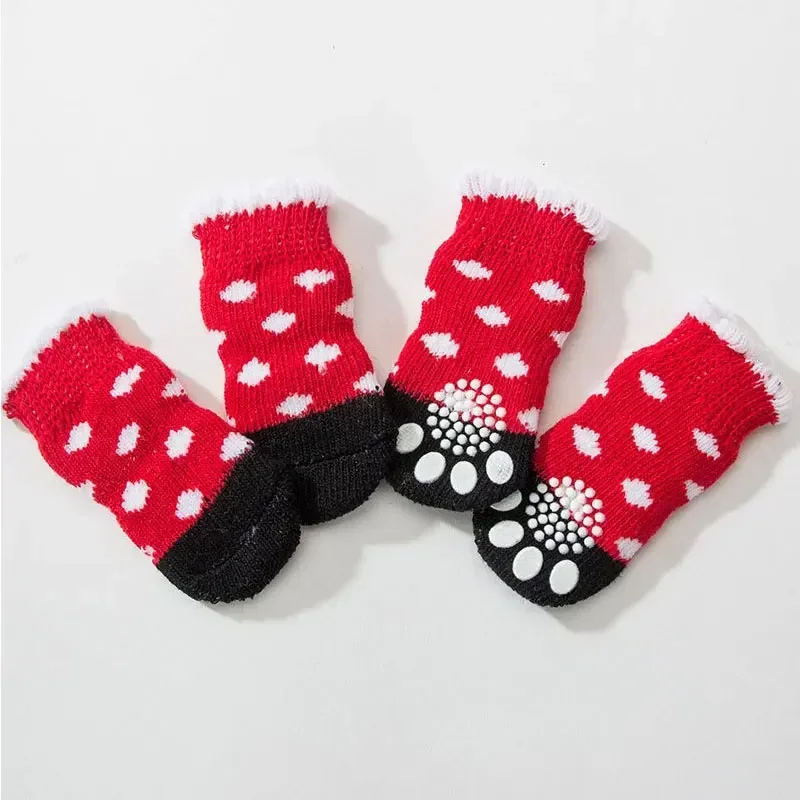 4pcs Spring Winter Warm Anti Slip Socks Puppy Dog Socks Soft Pet Knits Socks Cute Cartoon Puppy Shoes Small Medium Dogs Product