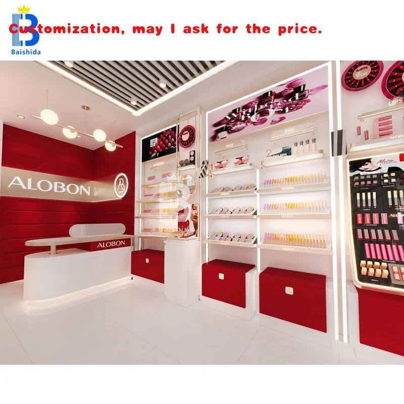 

custom.Factory Direct Boutique Showcase Beauty Shelves Salon Display Stand Reception Desk Cosmetics and Skincare Display Cabinet